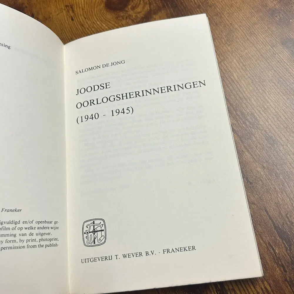 Joodse Oorlogsherinneringen (1940-1945) by Salomon de Jong (1975, Book,...